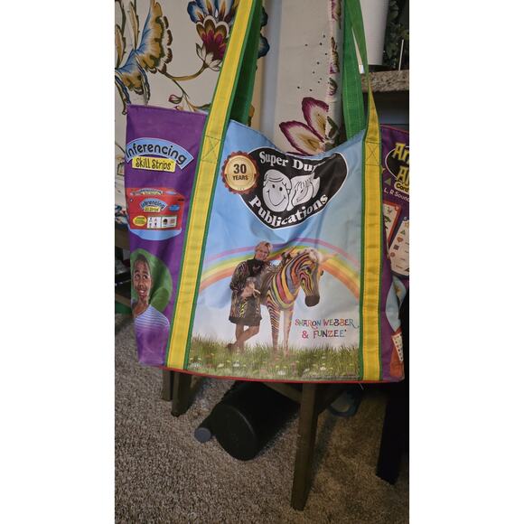 Rainbow zebra strip anytime artic SUPER DUPER zipper teachers tote school BAG - Picture 8 of 14